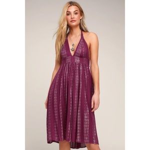 Lulus Charlize Magenta Striped Halter Midi Dress